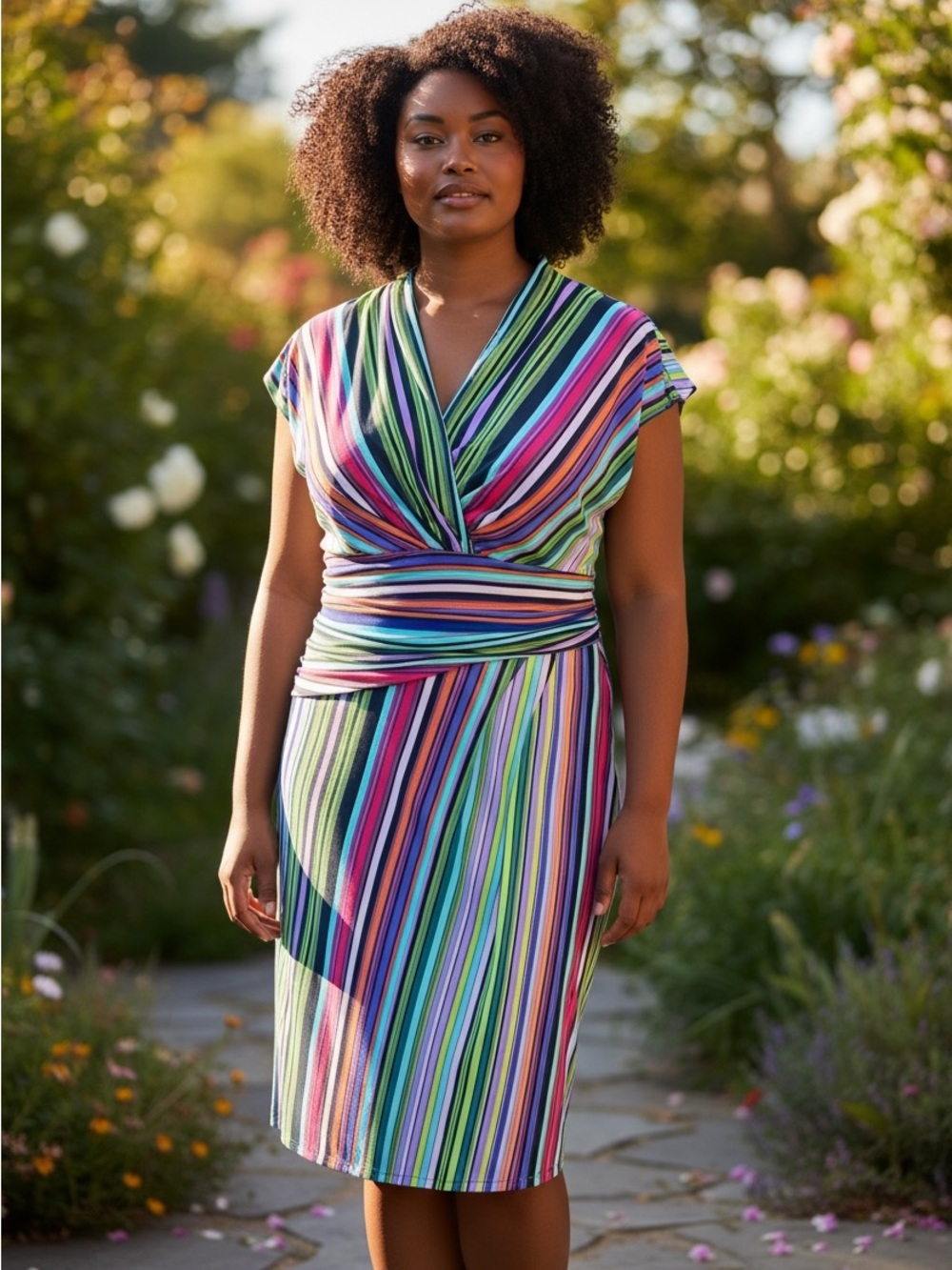 Suzi Chin Maggy Boutique Women's Multi Color Striped Dress Size 14W